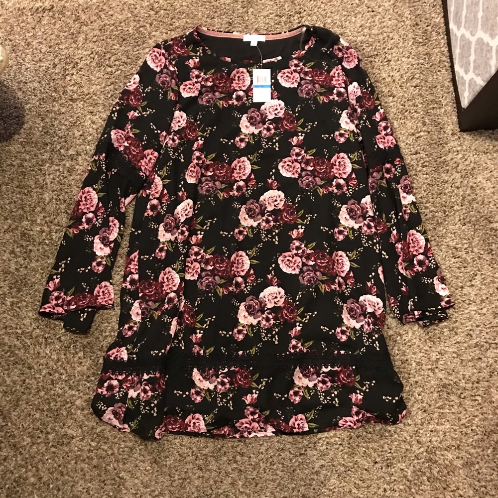 Black Long Sleeve Floral Dress